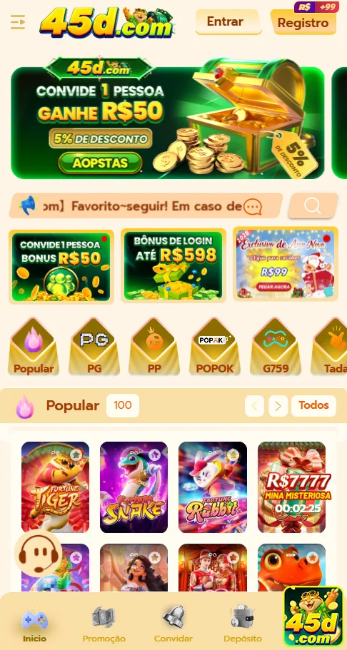 Bônus de Primeiro Depósito na 45d.com